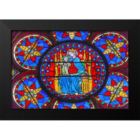 Virgin Mary-Jesus Christ stained glass-Notre Dame Cathedral-Paris-France  Black Modern Wood Framed Art Print by Perry, William