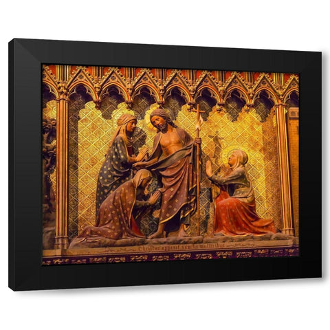 Women Praying Jesus Christ wooden panel statues-Notre Dame Cathedral-Paris-France  Black Modern Wood Framed Art Print by Perry, William