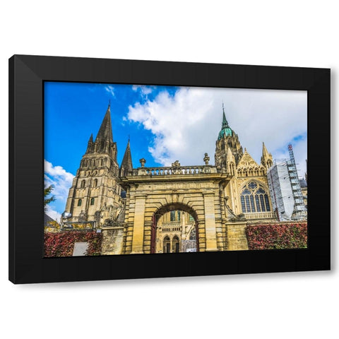 Outside Bayeux Cathedral- Bayeux- Normandy- France. Catholic church Black Modern Wood Framed Art Print by Perry, William