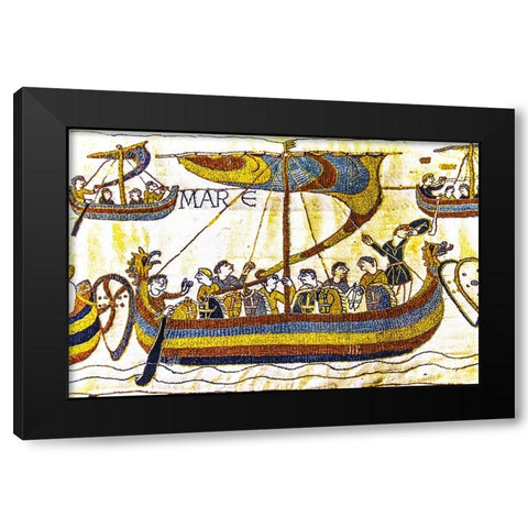 Colorful Medieval Bayeux tapestry- Bayeux- Normandy- France Black Modern Wood Framed Art Print by Perry, William