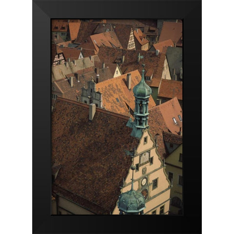 Germany, Rothenburg, Overview of rooftops Black Modern Wood Framed Art Print by Satushek, Steve
