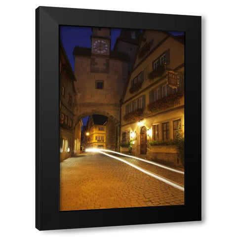 Germany, Rothenburg Night street scene Black Modern Wood Framed Art Print with Double Matting by Flaherty, Dennis