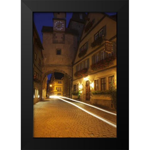 Germany, Rothenburg Night street scene Black Modern Wood Framed Art Print by Flaherty, Dennis