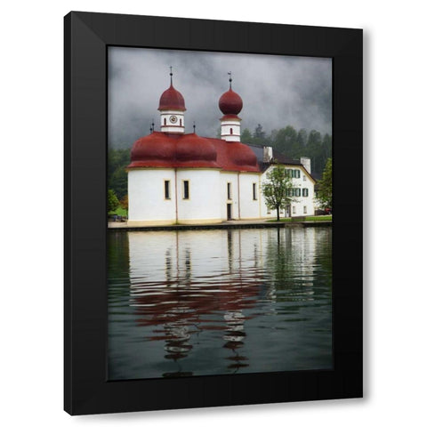 Germany, Lake Konigssee St Bartholomews Church Black Modern Wood Framed Art Print with Double Matting by Flaherty, Dennis