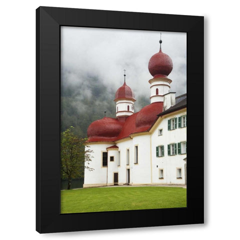 Germany, Lake Konigssee St Bartholomews Church Black Modern Wood Framed Art Print by Flaherty, Dennis