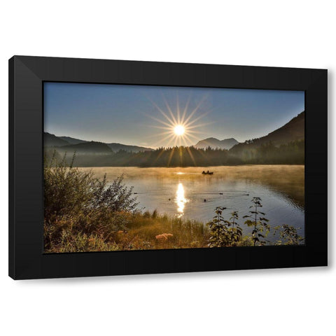Germany-Bavaria-Ramsau bei Berchtesgaden-Fishing on Lake Hintersee in Early Morning Light Black Modern Wood Framed Art Print with Double Matting by Looney, Hollice