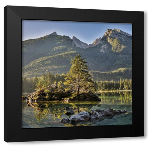 Germany-Bavaria-Ramsau bei Berchtesgaden-Lake Hintersee in Morning Light Black Modern Wood Framed Art Print by Looney, Hollice