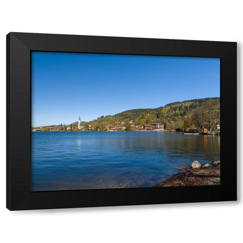 Lake and village Schliersee in the Bavarian Alps-Bavaria-Germany Black Modern Wood Framed Art Print by Zwick, Martin