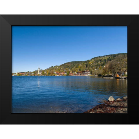 Lake and village Schliersee in the Bavarian Alps-Bavaria-Germany Black Modern Wood Framed Art Print by Zwick, Martin