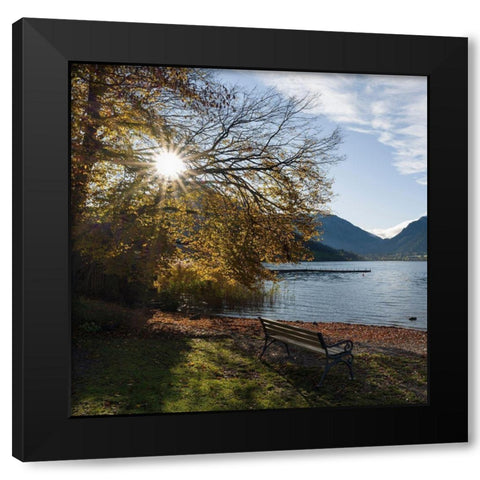 Sunrise at lake and village Schliersee in the Bavarian Alps during autumn-Bavaria-Germany Black Modern Wood Framed Art Print by Zwick, Martin