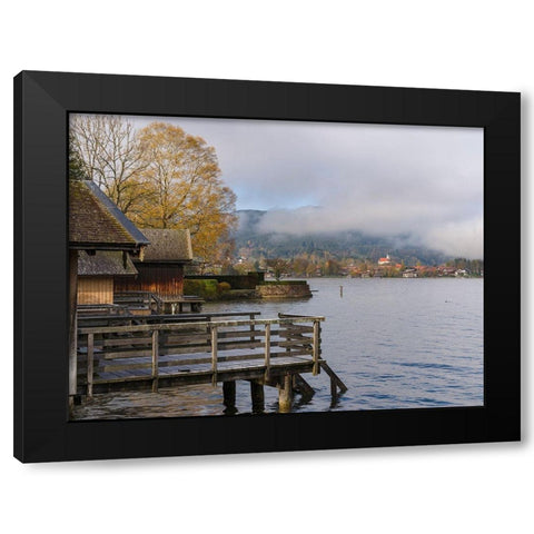 View towards Bad Wiessee Lake Tegernsee near village Rottach Egern in the Bavarian Alps Black Modern Wood Framed Art Print with Double Matting by Zwick, Martin