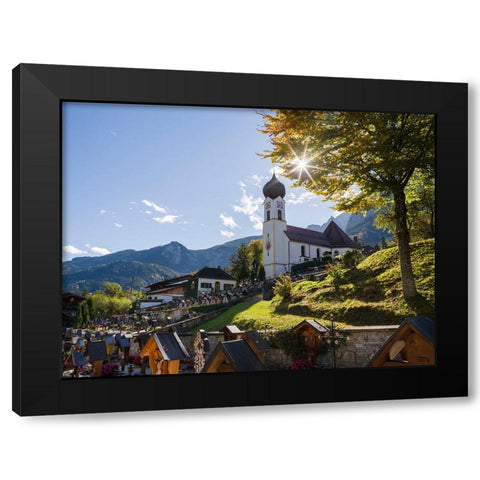 Church St-Johannes der Taufer-John the Baptist-Village Grainau near Garmisch-Partenkirchen and moun Black Modern Wood Framed Art Print with Double Matting by Zwick, Martin