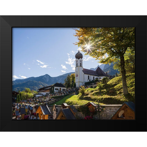 Church St-Johannes der Taufer-John the Baptist-Village Grainau near Garmisch-Partenkirchen and moun Black Modern Wood Framed Art Print by Zwick, Martin