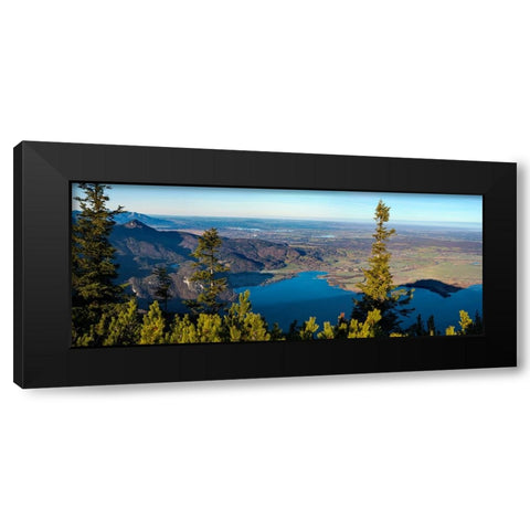 View from Mt-Jochberg near lake Walchensee towards lake Kochelsee and the foothills of the Bavarian Black Modern Wood Framed Art Print by Zwick, Martin