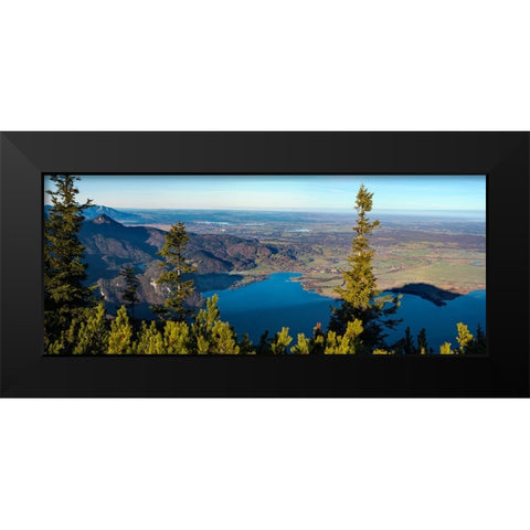 View from Mt-Jochberg near lake Walchensee towards lake Kochelsee and the foothills of the Bavarian Black Modern Wood Framed Art Print by Zwick, Martin