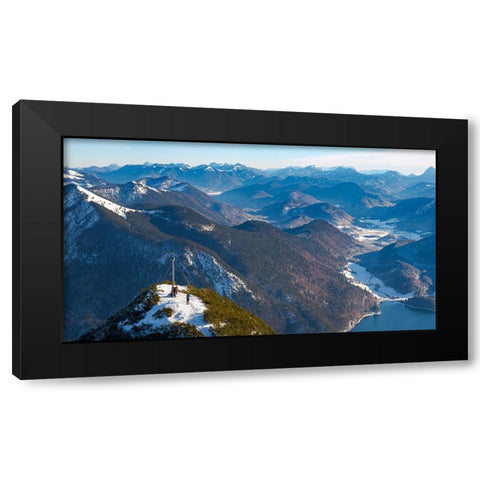 View towards Jachenau and Karwendel mountain range-View from Mt-Herzogstand near lake Walchensee-Ge Black Modern Wood Framed Art Print by Zwick, Martin