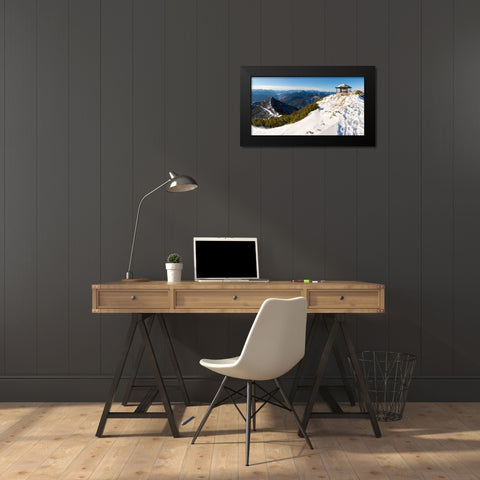 View towards the summit pavilion-View from Mt-Herzogstand near lake Walchensee-Germany-Bavaria Black Modern Wood Framed Art Print by Zwick, Martin