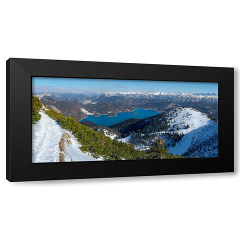 View towards lake Walchensee and Karwendel mountain range-View from Mt-Herzogstand near lake Walche Black Modern Wood Framed Art Print by Zwick, Martin