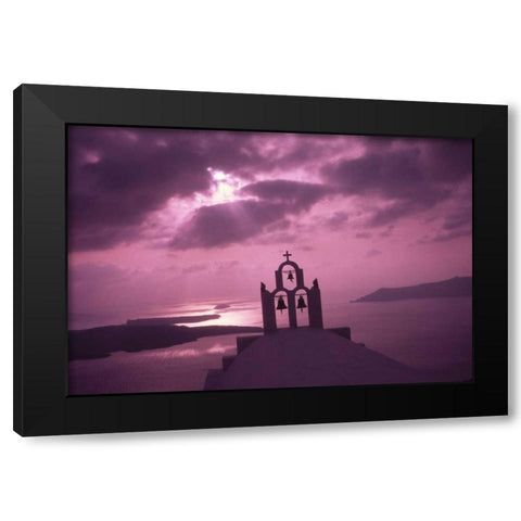 Greece, Santorini Island, Church steeple at night Black Modern Wood Framed Art Print by Satushek, Steve
