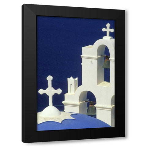 Greece, Santorini Greek church and its bells Black Modern Wood Framed Art Print with Double Matting by Anon, Josh