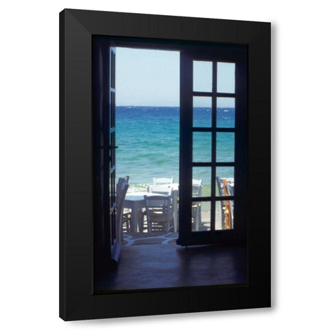 Greece, Island of Mykonos Ocean through door Black Modern Wood Framed Art Print by Noble Gardner, Nancy