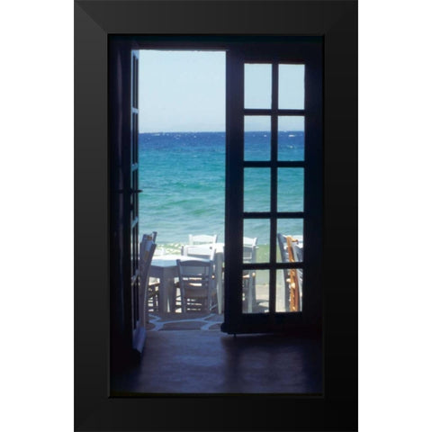 Greece, Island of Mykonos Ocean through door Black Modern Wood Framed Art Print by Noble Gardner, Nancy