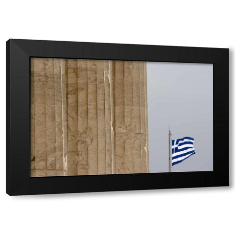 Greece, Acropolis Parthenon and Greek flag Black Modern Wood Framed Art Print with Double Matting by Young, Bill