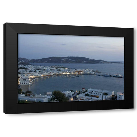 Greece, Mykonos, Hora Evening overlooking harbor Black Modern Wood Framed Art Print by Young, Bill