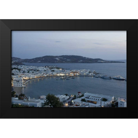 Greece, Mykonos, Hora Evening overlooking harbor Black Modern Wood Framed Art Print by Young, Bill