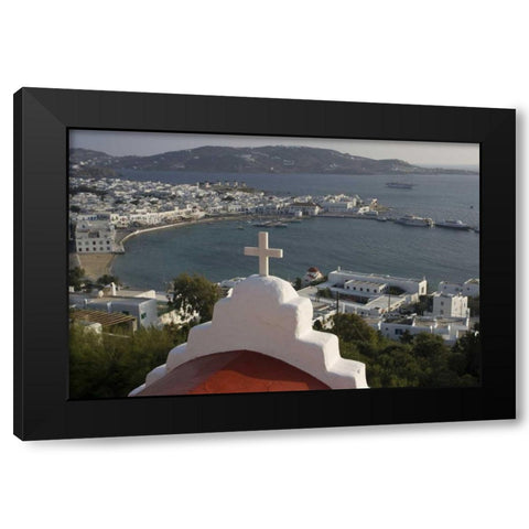 Greece, Mykonos, Hora Town and bay overlook Black Modern Wood Framed Art Print by Young, Bill