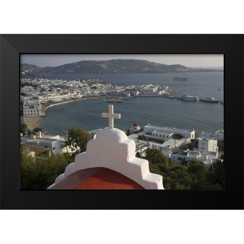 Greece, Mykonos, Hora Town and bay overlook Black Modern Wood Framed Art Print by Young, Bill