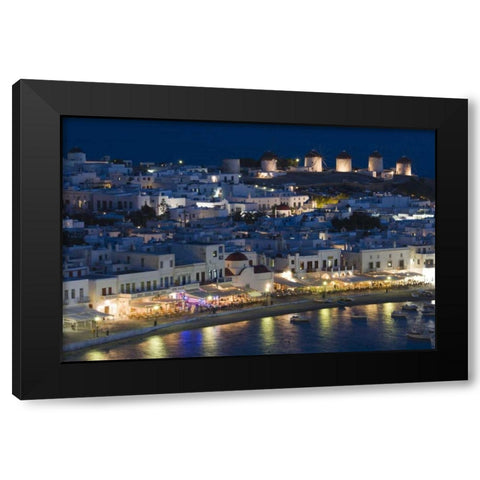 Greece, Hora Night view overlooking harbor Black Modern Wood Framed Art Print with Double Matting by Young, Bill