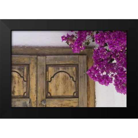 Greece, Hora Wooden doorway and bougainvillea Black Modern Wood Framed Art Print by Young, Bill