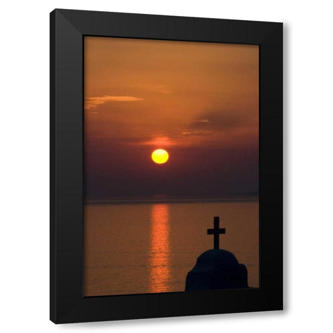 Greece, Mykonos Greek Orthodox church, sunset Black Modern Wood Framed Art Print by Young, Bill