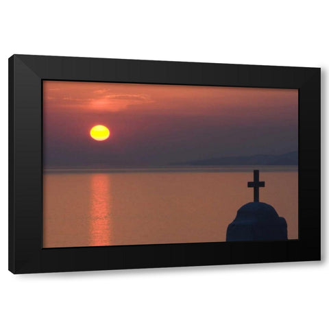 Greece, Mykonos Greek Orthodox church, sunset Black Modern Wood Framed Art Print by Young, Bill