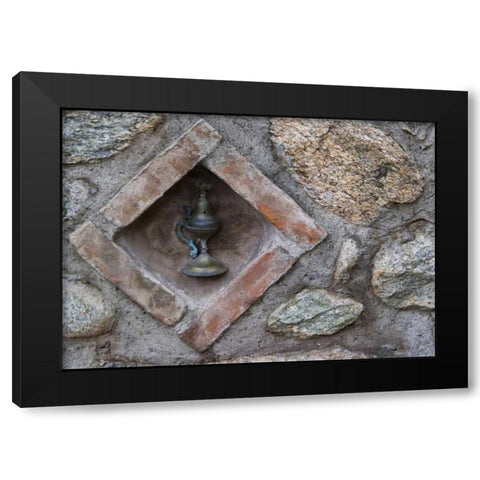Greece, Meteora Lamp at Grand Meteora Monastery Black Modern Wood Framed Art Print by Young, Bill