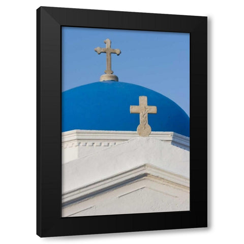 Greece, Mykonos Blue Greek Orthodox church dome Black Modern Wood Framed Art Print by Young, Bill