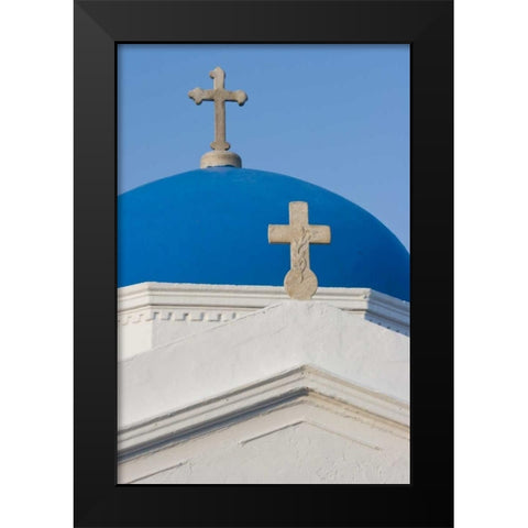 Greece, Mykonos Blue Greek Orthodox church dome Black Modern Wood Framed Art Print by Young, Bill