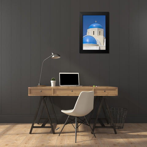Greece,Thira, Oia Blue Greek Orthodox church Black Modern Wood Framed Art Print by Young, Bill