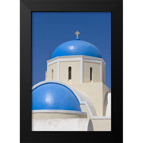 Greece,Thira, Oia Blue Greek Orthodox church Black Modern Wood Framed Art Print by Young, Bill