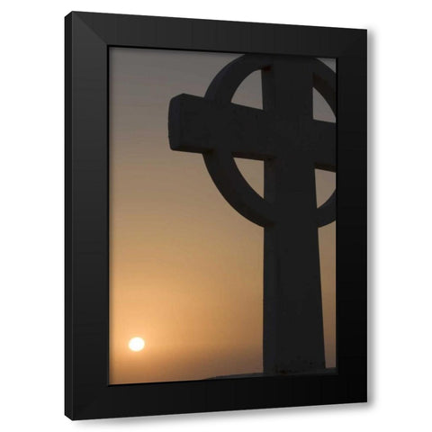Greece, Santorini Greek cross against sunset Black Modern Wood Framed Art Print by Young, Bill