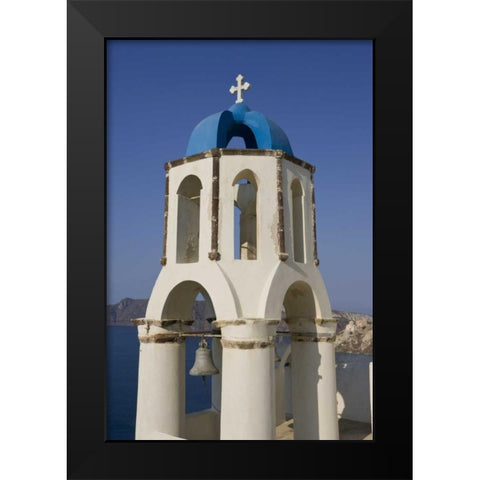Greece, Thira, Oia Church overlooks the sea Black Modern Wood Framed Art Print by Young, Bill
