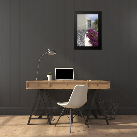 Greece, Santorini, Oia Pebbled stree stairs Black Modern Wood Framed Art Print by Young, Bill