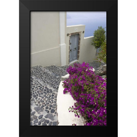 Greece, Santorini, Oia Pebbled stree stairs Black Modern Wood Framed Art Print by Young, Bill