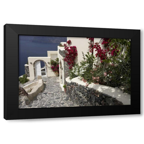 Greece, Santorini, Thira, Oia Pebbled staircase Black Modern Wood Framed Art Print by Young, Bill