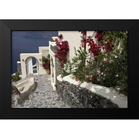 Greece, Santorini, Thira, Oia Pebbled staircase Black Modern Wood Framed Art Print by Young, Bill