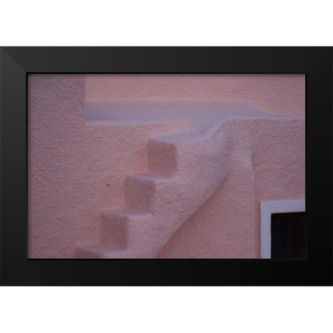 Greece, Thira, Oia Pink stucco wall and stairs Black Modern Wood Framed Art Print by Young, Bill