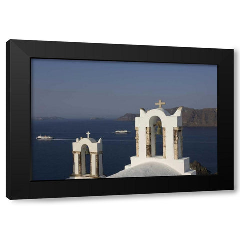 Greece, Thira, Oia Bay scenic with bell tower Black Modern Wood Framed Art Print by Young, Bill