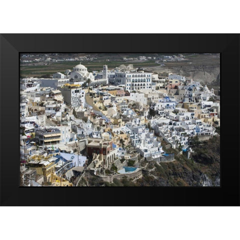 Greece, Santorini, Fira View of clifftop town Black Modern Wood Framed Art Print by Young, Bill