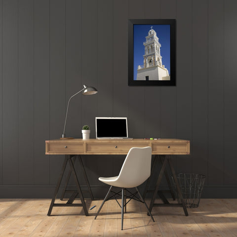 Greece, Santorini Ornate church clock tower Black Modern Wood Framed Art Print by Young, Bill